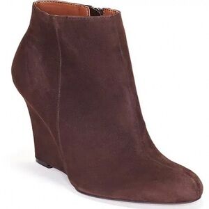 SAM EDELMAN Suede Brown Leather Wilma Zip Up Wedge Booties